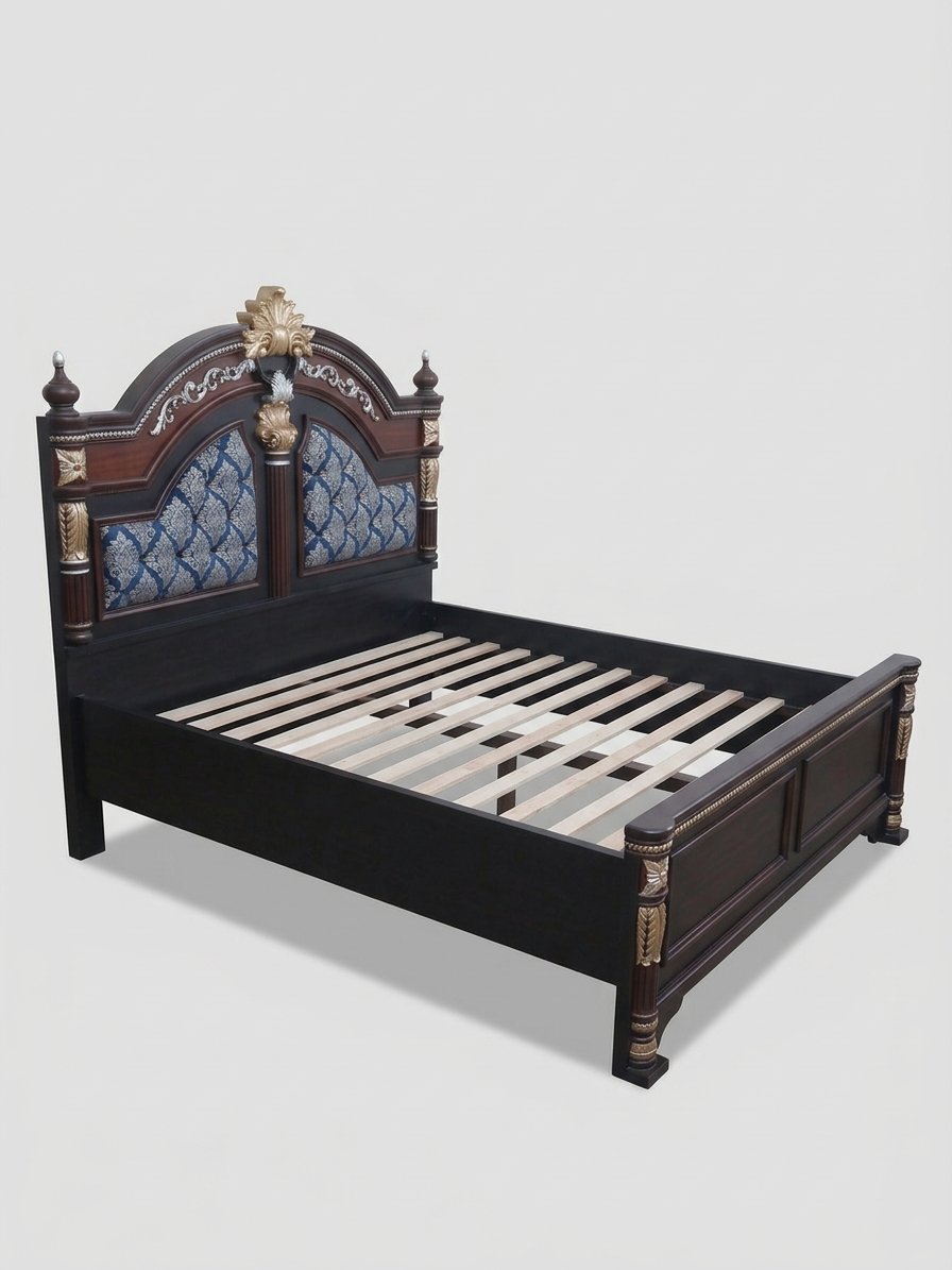 Classic Black & Brown Wooden Bed - Image 2