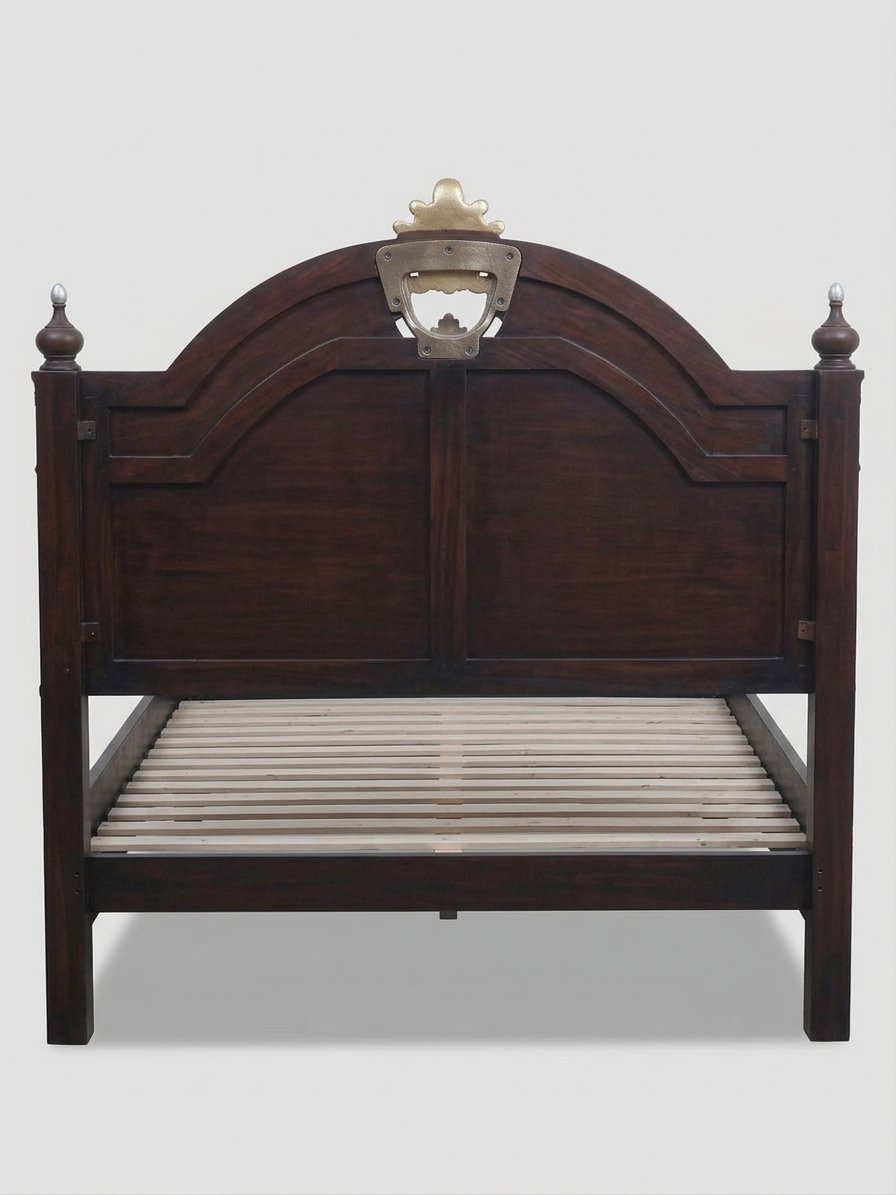 Classic Black & Brown Wooden Bed - Image 4