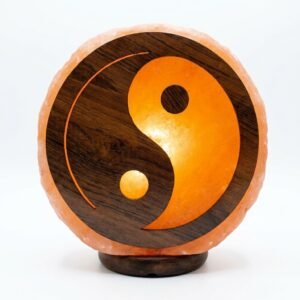 Yin Yang Carved Wooden Frame Himalayan Salt Lamp