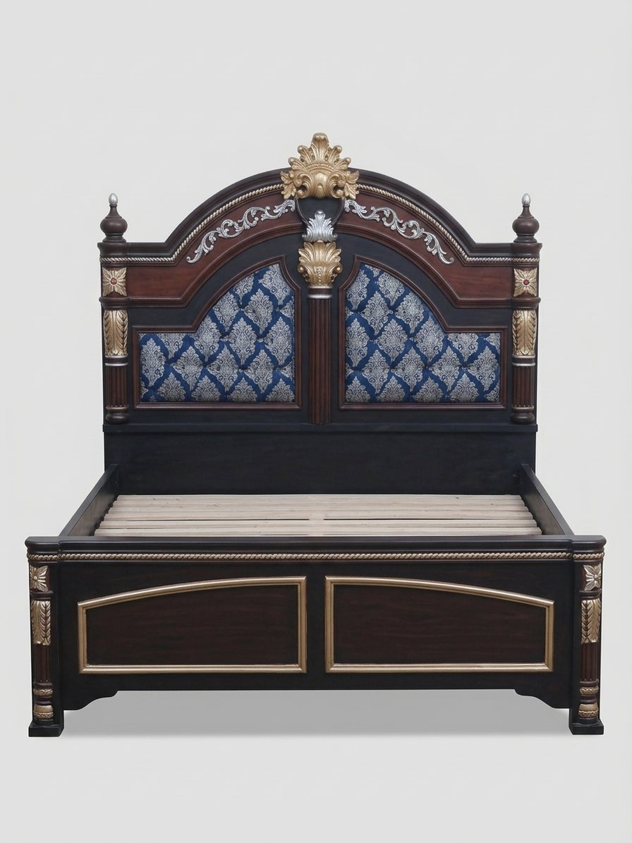 Classic Black & Brown Wooden Bed
