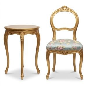 Classic Wooden Side Table and Chair Set