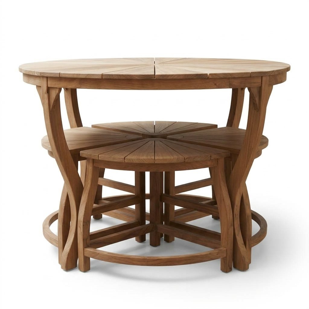 Round Folding Wooden Dining Table - Image 2