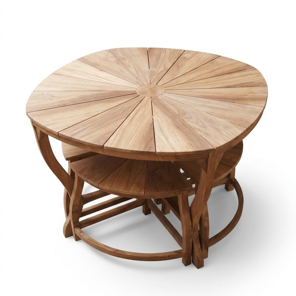 Round Folding Wooden Dining Table - Image 3