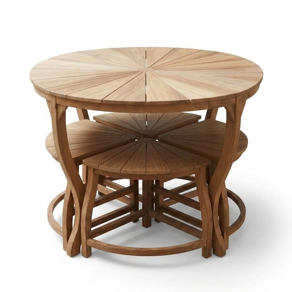 Round Folding Wooden Dining Table - Image 4