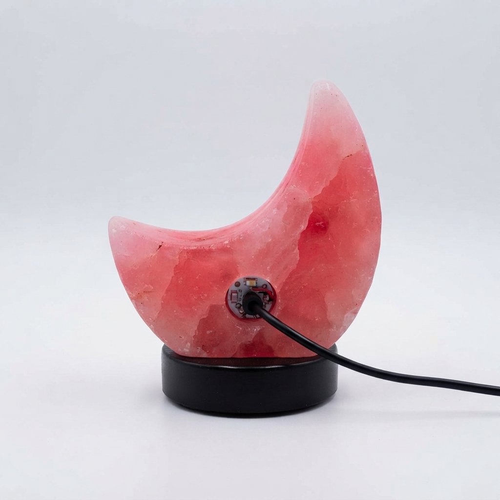 Handcrafted Himalayan Pink Salt Crescent Moon LED Table Lamp - Image 2