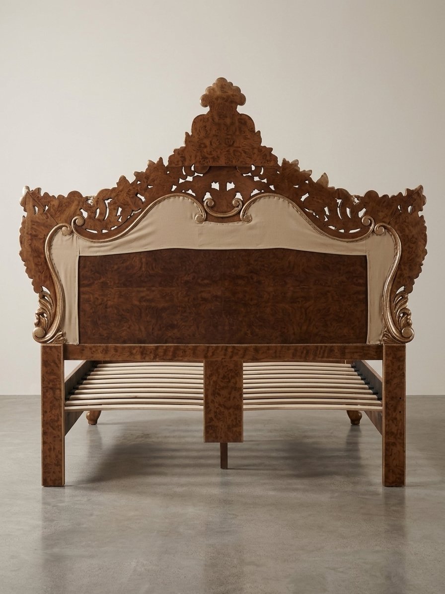 Royal Blue Carved Wooden Bed - Image 3