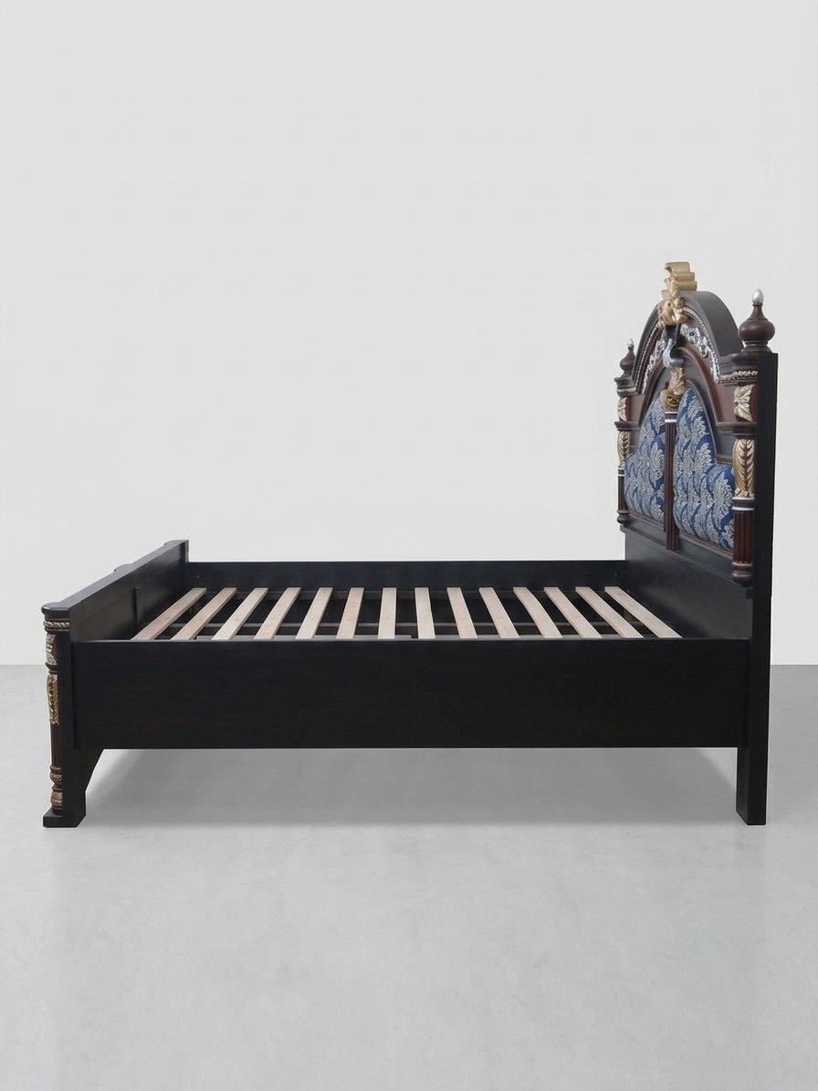 Classic Black & Brown Wooden Bed - Image 3