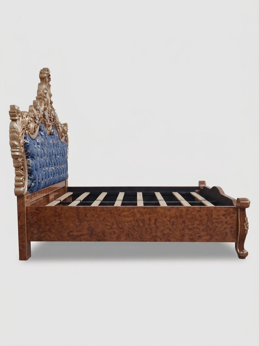 Royal Blue Carved Wooden Bed - Image 2